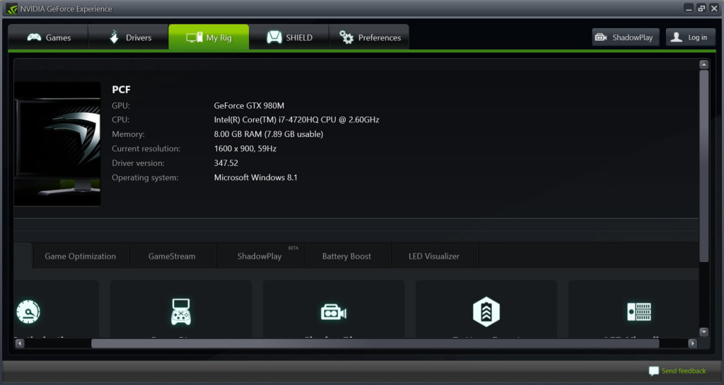 xmg p505 geforce experience